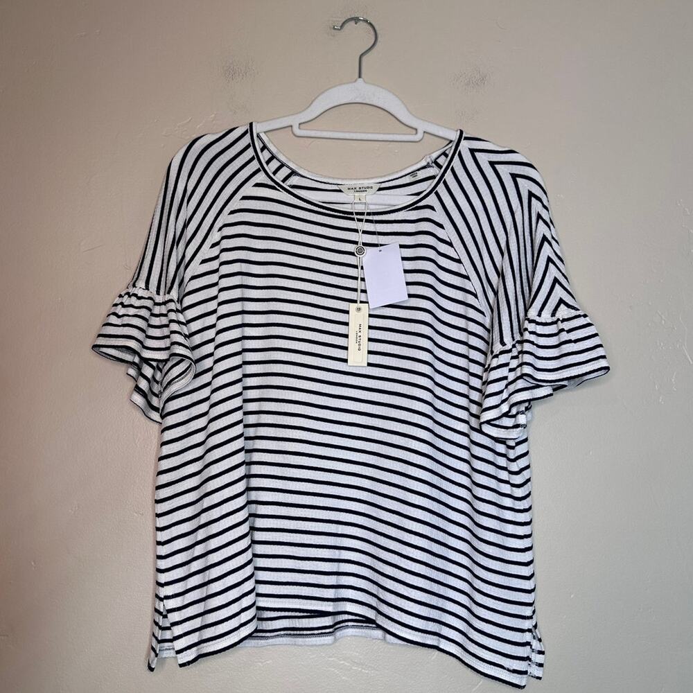 NWT Max Studio Dark Navy / White Stripe Loose Tee Large